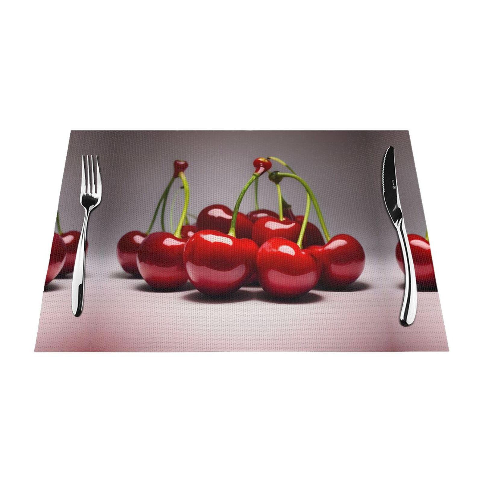 Set de table lot de 6 rectangulaire motif cerises imprimé 30x45cm tissé lavable cuisine