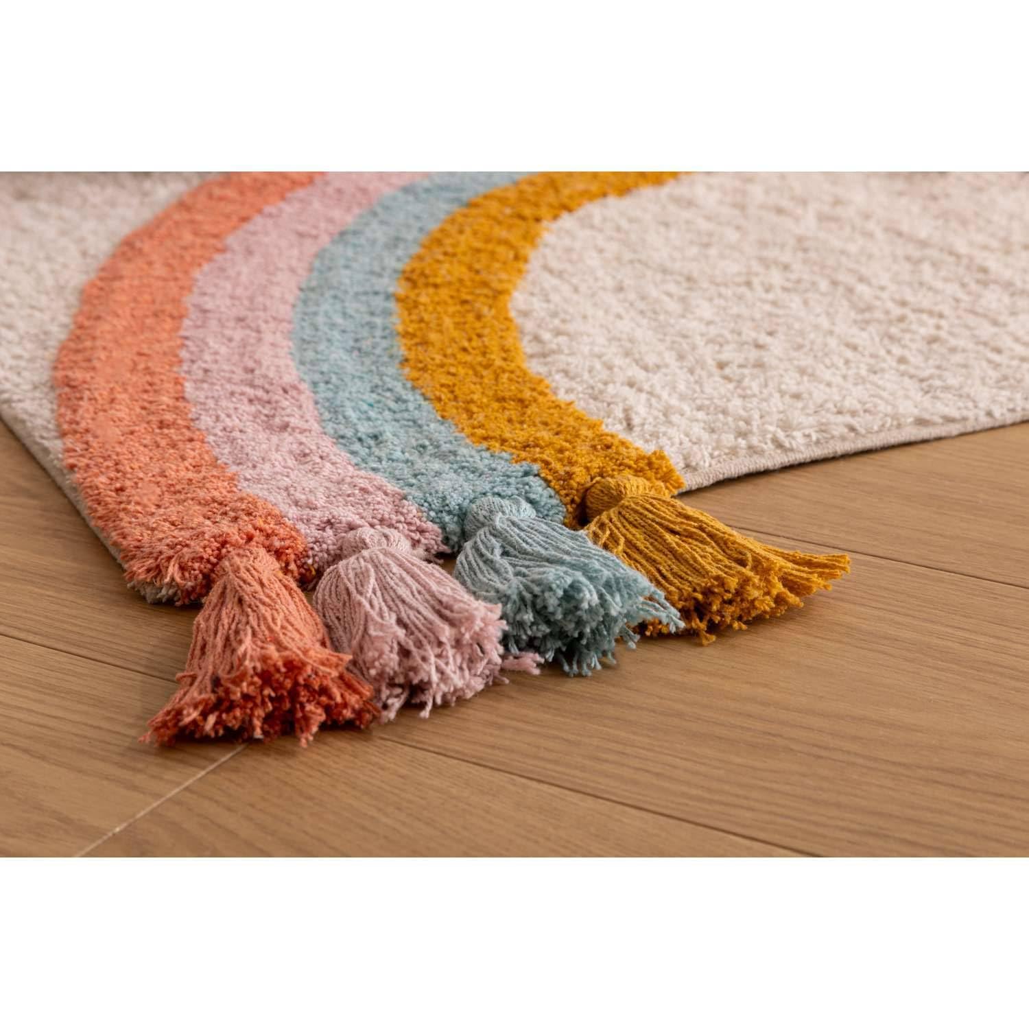 Atmosphera Kids Tapis Enfant rectangulaire à Pompons Arc en Ciel - 100 x 150 cm - Multicolore