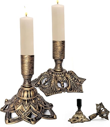 Juego de 2 portavelas de latón de diferentes tamaños, portavelas cónico para decoración de bodas, chimenea, hogar, candelabros de latón para velas