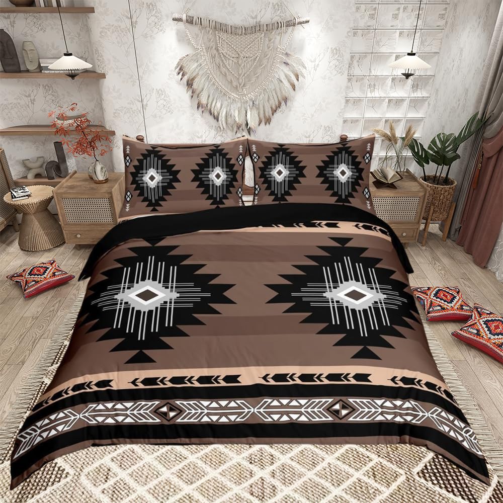 richhome Boho Duvet Cover Junior/Cot Bed Southwestern Native Aztec Bedding Set Indian Tribal Retro Exotic Boho Comforter Cover Set Dark Grey