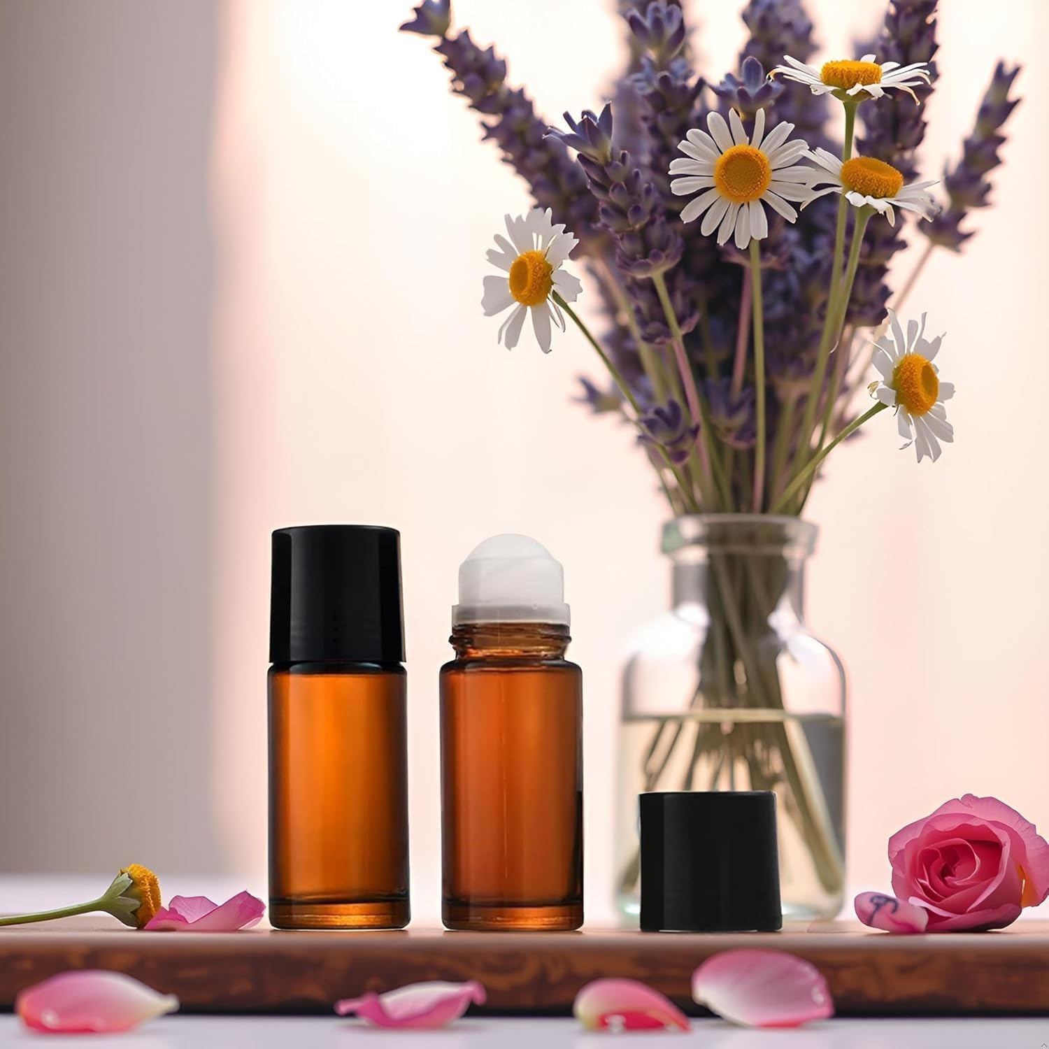 2Pcs 50ml Brown Glass Essential Oil Roller Bottles Refillable Roll on Empty Deodorant Bottle Containers Rollerball for Fragrance Roller Bottles Ball Applicator,Rollerball Bottle