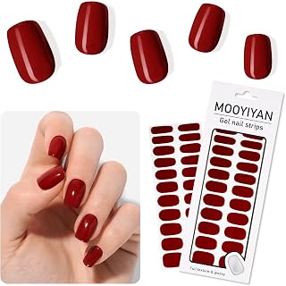 MOOYIYAN Gloss Nail Strips|Uv Free|22 Pcs,Gel Nail Stickers|Long Lasting Two Weeks and Easy to Apply&Remove|Burgundy