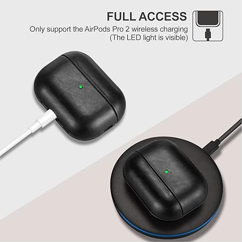 Miniatura 4 de ICARERFAMILY Funda de cuero para AirPods Pro 2 (2022), funda protectora de cuero genuino a prueba de golpes para AirPods Pro 2 auriculares estuche