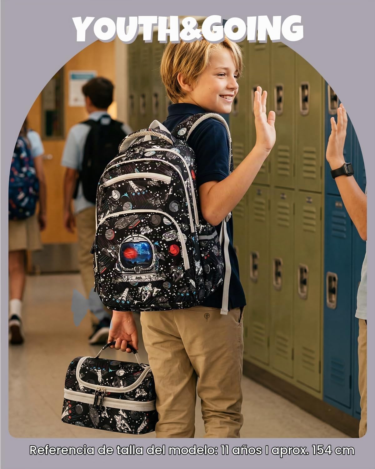 Amythe Mochila Escolar Adolescentes Niños 8 a 15 Años 3 piezas Joven, Negro | Correa Pectoral 3 piezas Grande Impermeable Negro Daypack Multi-Bolsillos Espacioso Resistente para Colegio Viaje Excursión