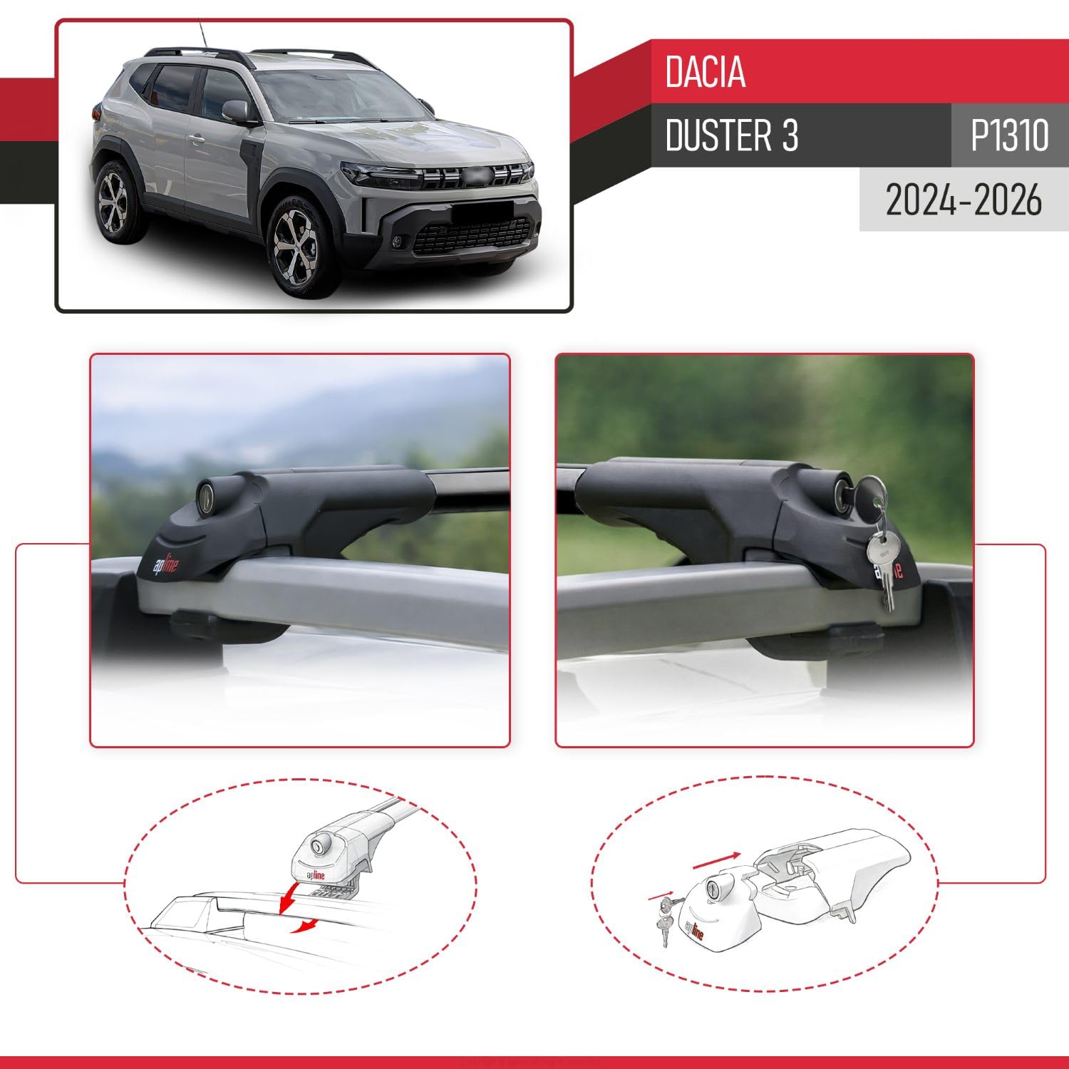 Compatibile con Dacia Duster 3 (P1310) 2024-2026 Modello ACE-1 Barre Tetto Portapacchi Auto Barre Portatutto Nero Alluminio 2 Barre