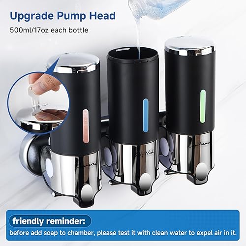 Miniatura 3 de Dispensador de jabón de ducha sin taladro, dispensador de champú y acondicionador montado en la pared, gran capacidad, 16.9 fl oz x 3 cámaras, color