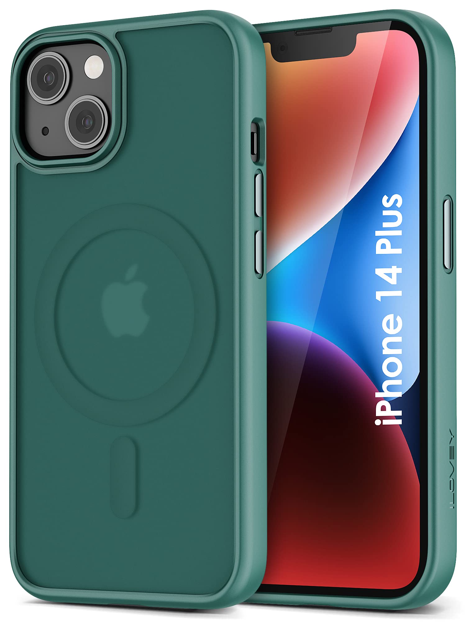 ILOVEY Magnetic Case Cover for iPhone 14 Plus, [Compatible with MagSafe] Translucent Matte Case Anti-Fingerprint Anti-Scratch Plustective for iPhone 14 Plus 6.7Inch Phone Cover Case (Green)