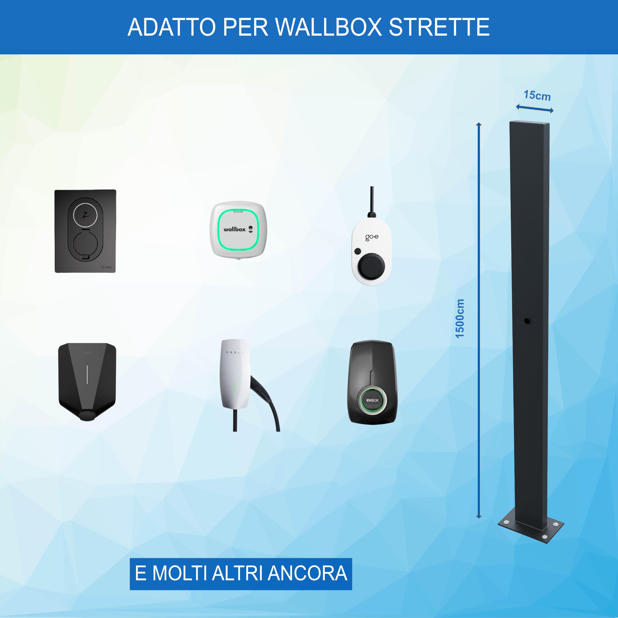 Wallbox Base • Colonna di supporto resistente alle intemperie, aste in acciaio laminato a freddo con verniciatura a polvere • Supporto universale Wallbox per stazioni di ricarica per auto