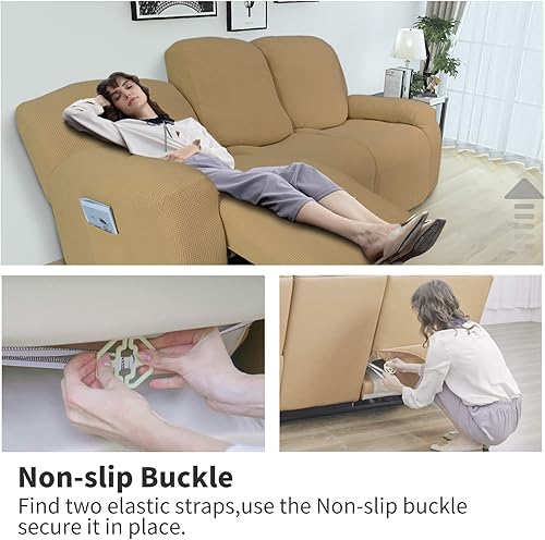 Miniatura 240 de Funda elástica para sofá reclinable de fácil colocación, Tela mezcla de poliéster Algodón, Arena