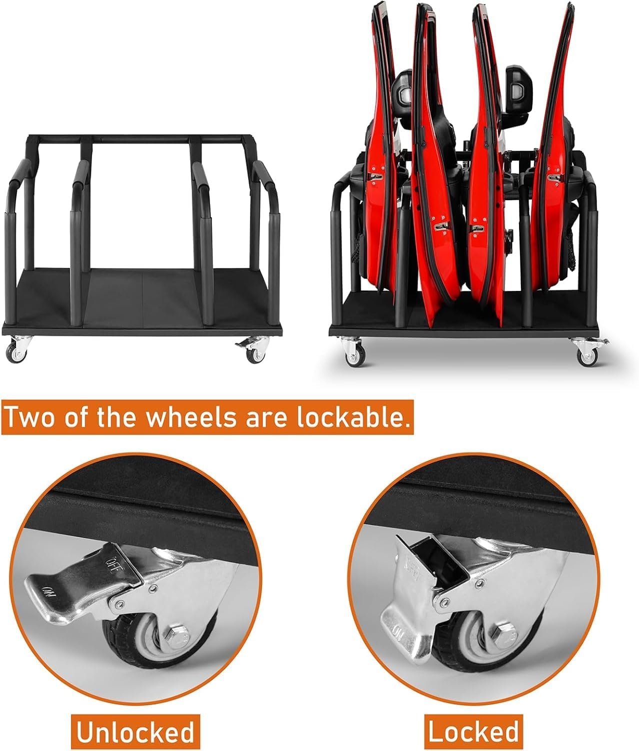Hooke Road 4 Doors Storage Cart Rack Sliding Door Hanger Stand Holder for Jeep Wrangler JK JL Gladiator JT 2007-2026 & Ford Bronco 2021-2026