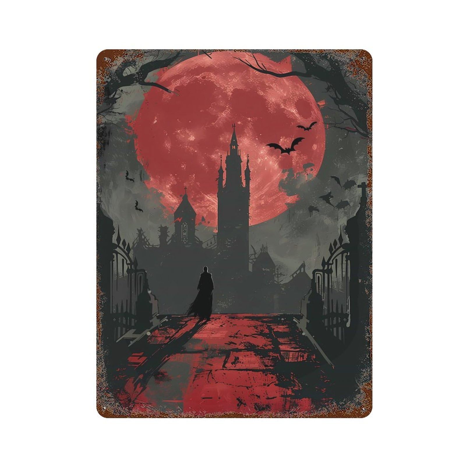 Vampire Gothic City Spooky Rustic Tin Plaque 15.7"x11.8", Ideal for Shed, Workshop And Garage Wall Decor