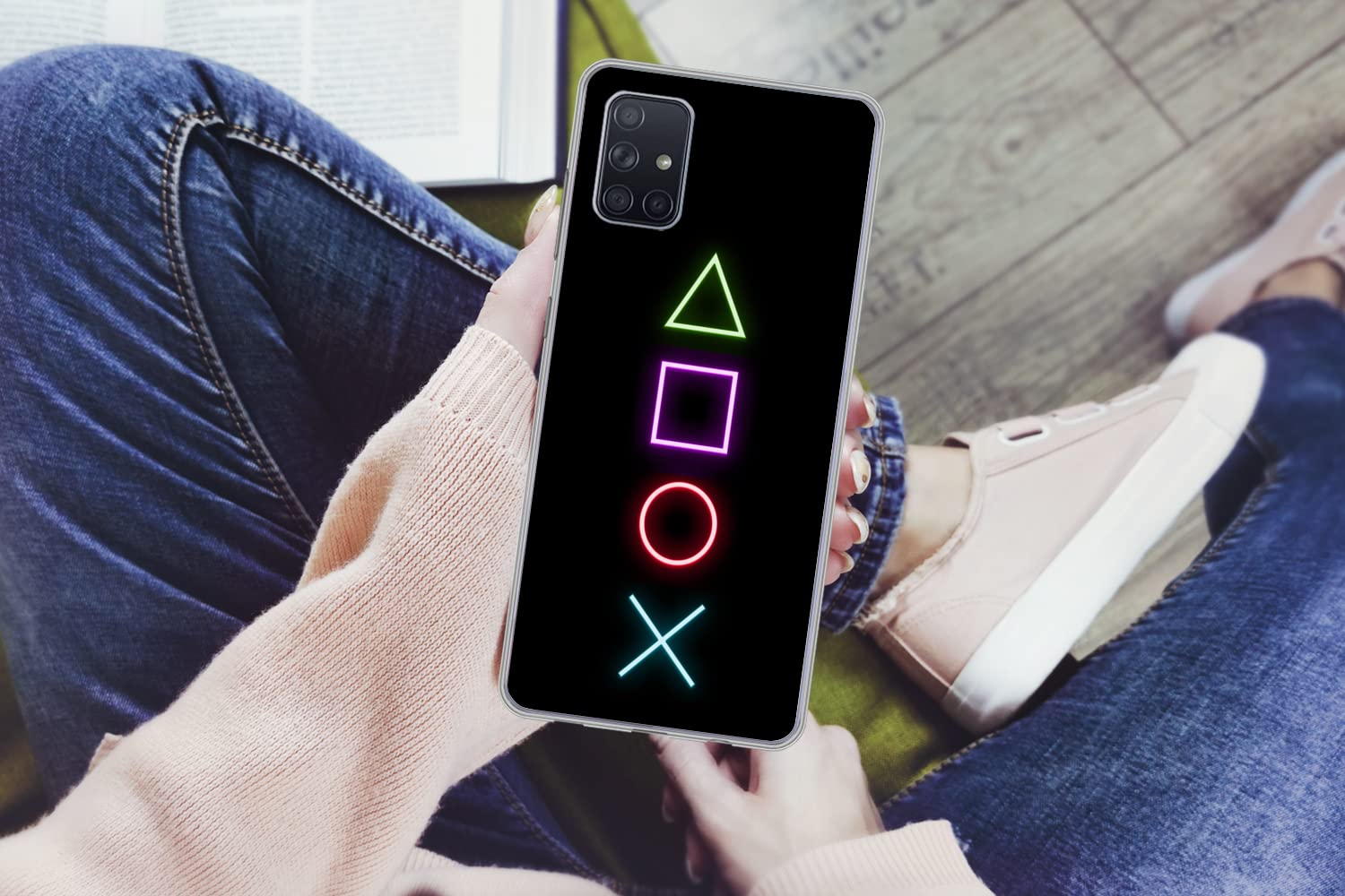 MuchoWow Funda para Samsung Galaxy A51 - Gaming - Neón - Consola - Negro - Mando - Gaming - Funda de Silicona/Funda Blanda para teléfono móvil