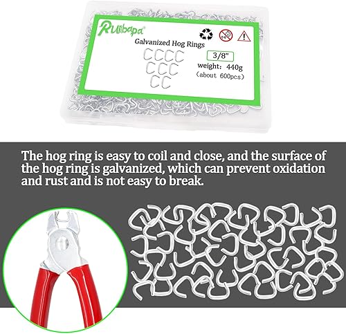 Miniatura 3 de Anillos de cerdo galvanizados de 38 de pulgada para tapicería profesional, kit surtido de instalación de anillos de cerdo para jaulas de animales
