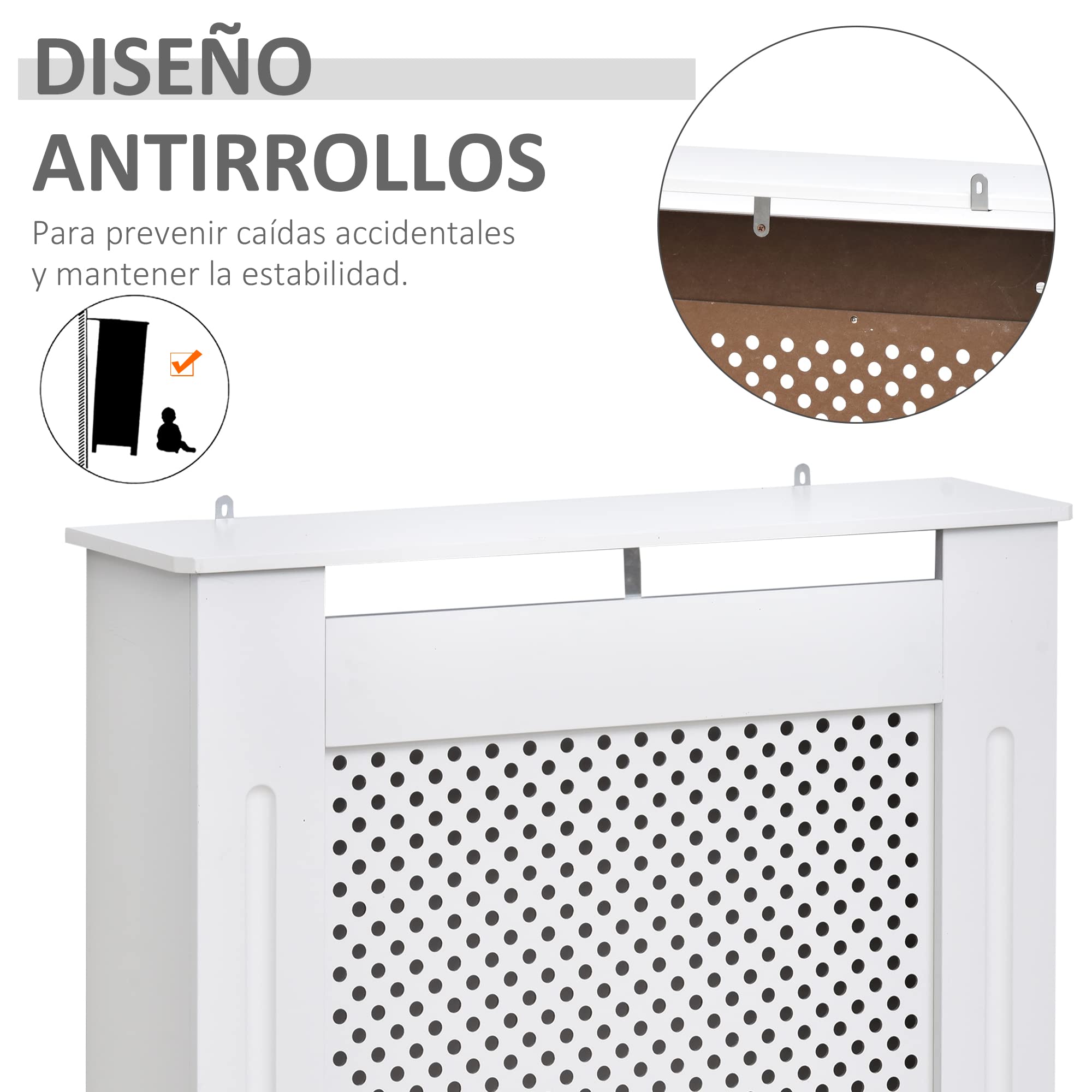 HOMCOM Cubre Radiadores, 78x19x82 cm, Cubierta para Radiador Moderna de MDF, con Estante Superior y Listones, para Salón, Dormitorio, Pasillo, Blanco