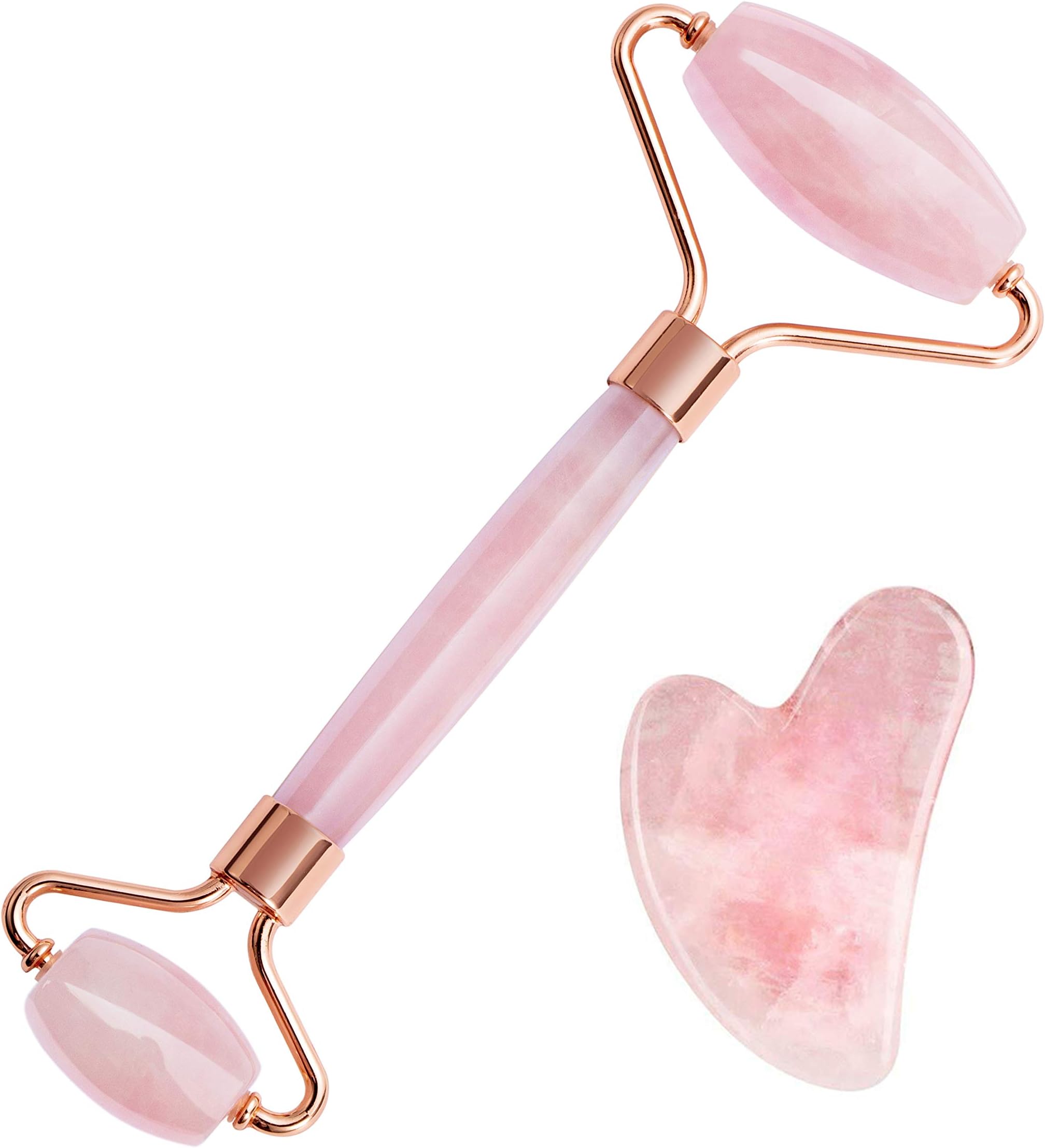 Jade Roller for Face - Jade Roller Massage Set,Rose Quartz Jade Face Roller & Gua Sha Scraping Tool Set,Facial and Neck Massage Tool for Mom,Girlfriend,Family