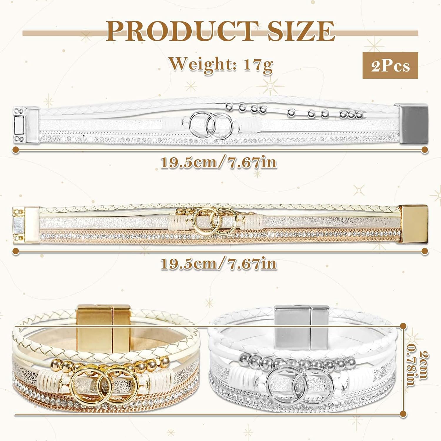 2Pcs Boho Bracelets Woven Leather Multi-Layer Wrap Bracelet Heart Shape Inlaid Rhinestone Stackable Fashion Women Bracelet Jewelry - Image 2