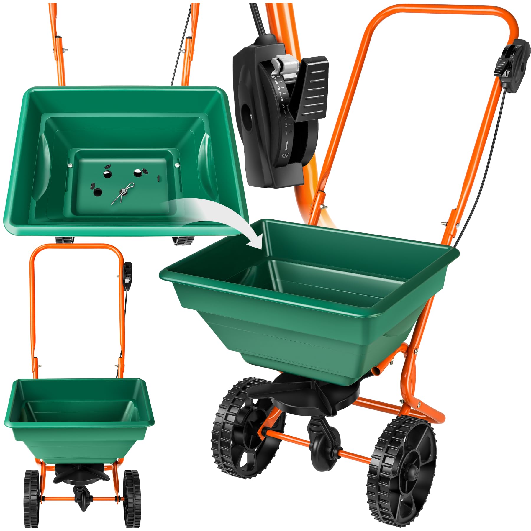 tectake® Salt & Grit Spreader with 25-Litre Capacity & Adjustable Spread Rate, Robust Gritter with Durable Steel Frame & Large Wheels for Easy Handling, Ideal Grass Seed, Fertiliser & Lawn Spreader