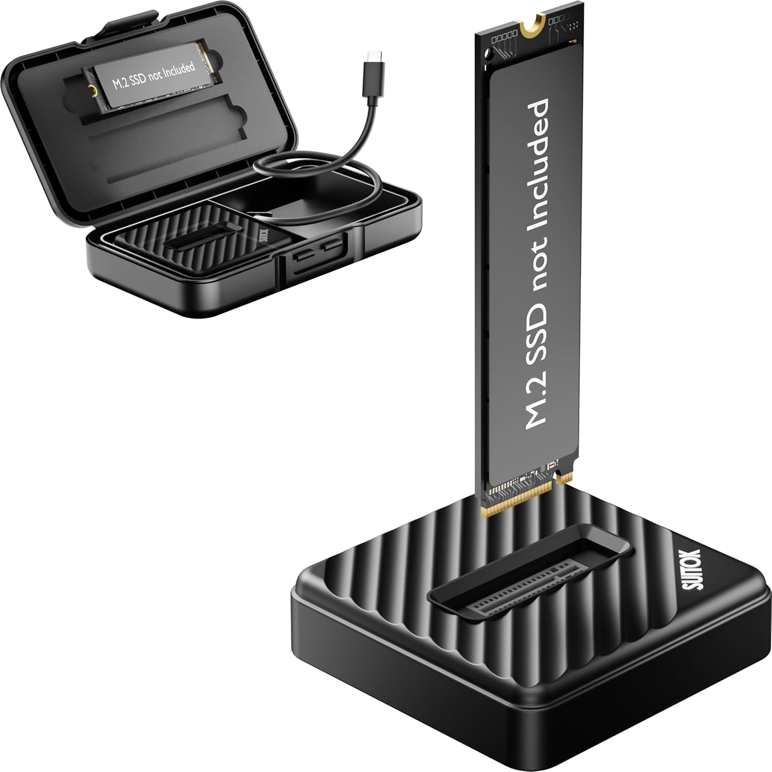 M.2 NVMe SATA SSD Reader with Storage Box, 10Gbps M2 to USB A to C Adapter for External PCIE NGFF Drives, Tool-Free Docking Station Supporting 22110 2280 2260 2242 2230 Data Transfer Recovery