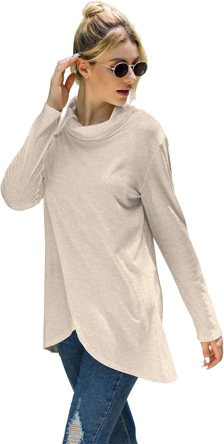 Iandroiy Women's Wrap Shirts Turtleneck Loose Button Lightweight Pullover Tunic Tops