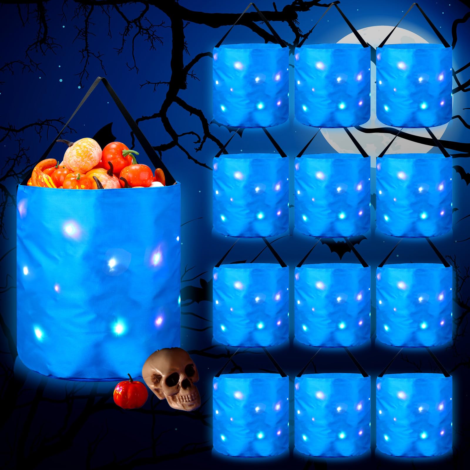 Lenwen 12 Pieces LED Light Halloween Candy Bags Trick or Treat Bags ...