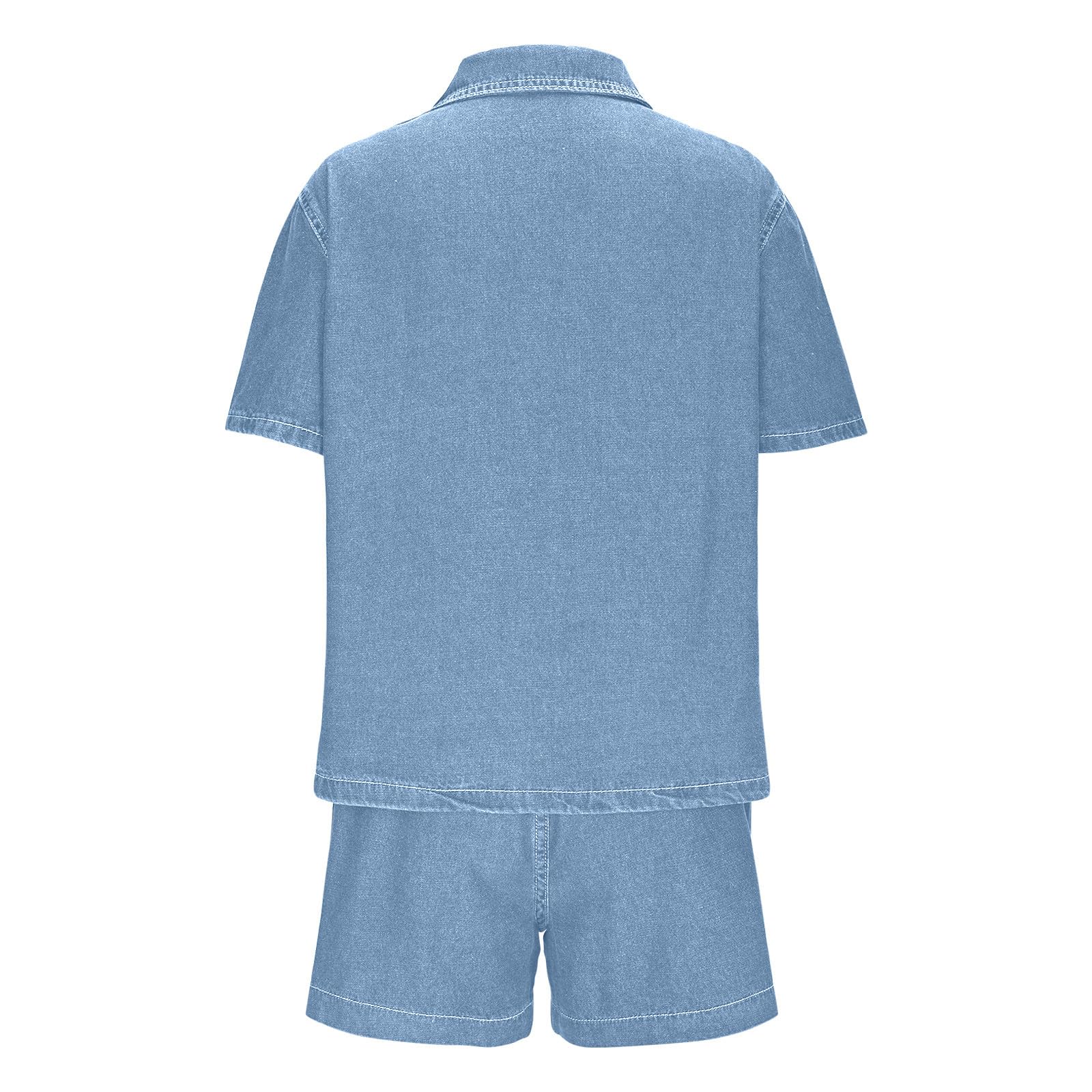 Completo da Due Pezzi da Donna Y2 in Denim, Coordinato, Camicia a Maniche Corte, Pantaloncini di Jeans a Vita Alta, Completo Estivo da Salotto, Camicia in Denim con Bottoni, pantal