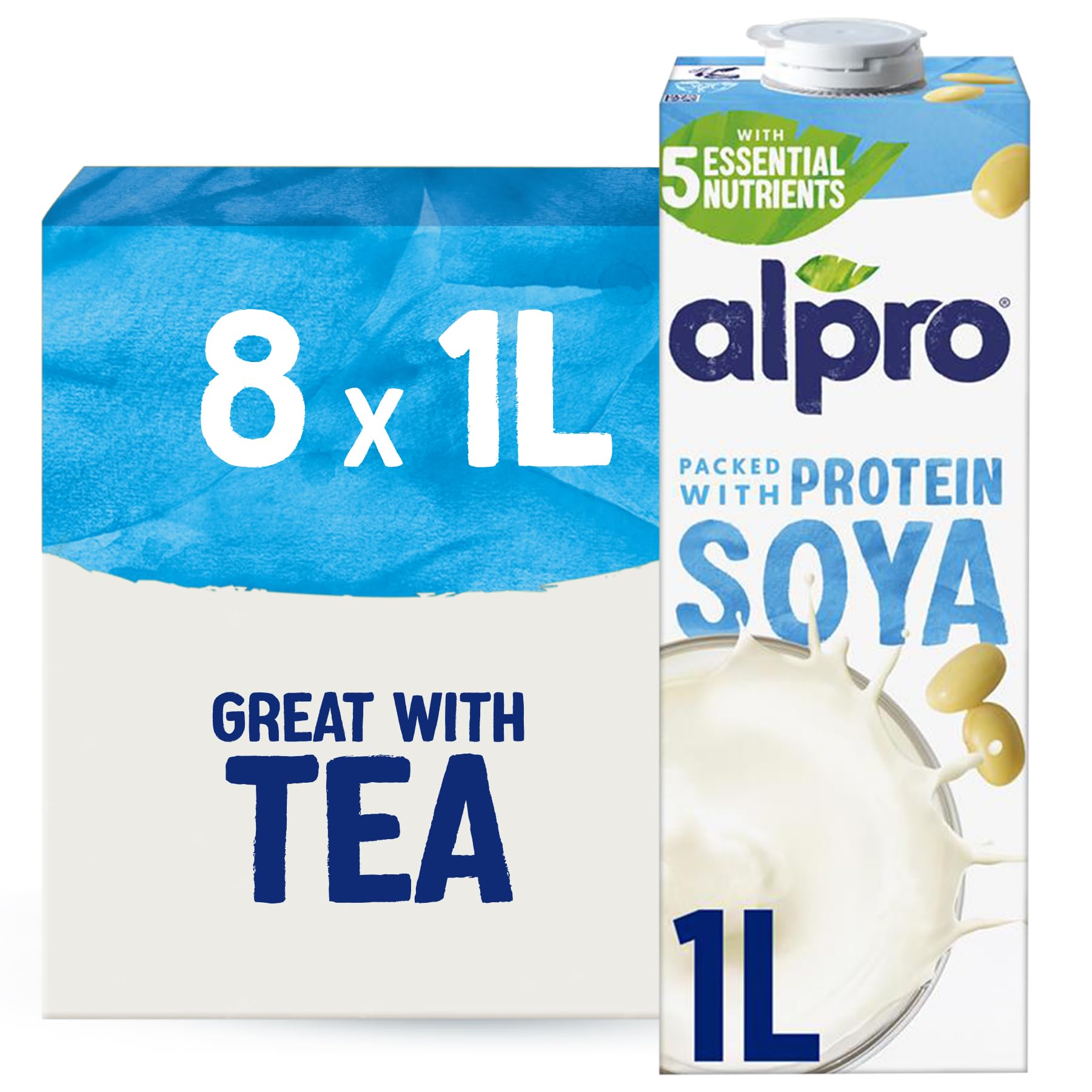 Alpro Soya Drink - Plant-Based Long Life Dairy Free & Lactose Free Milk Alternative - 1L (Pack of 8)