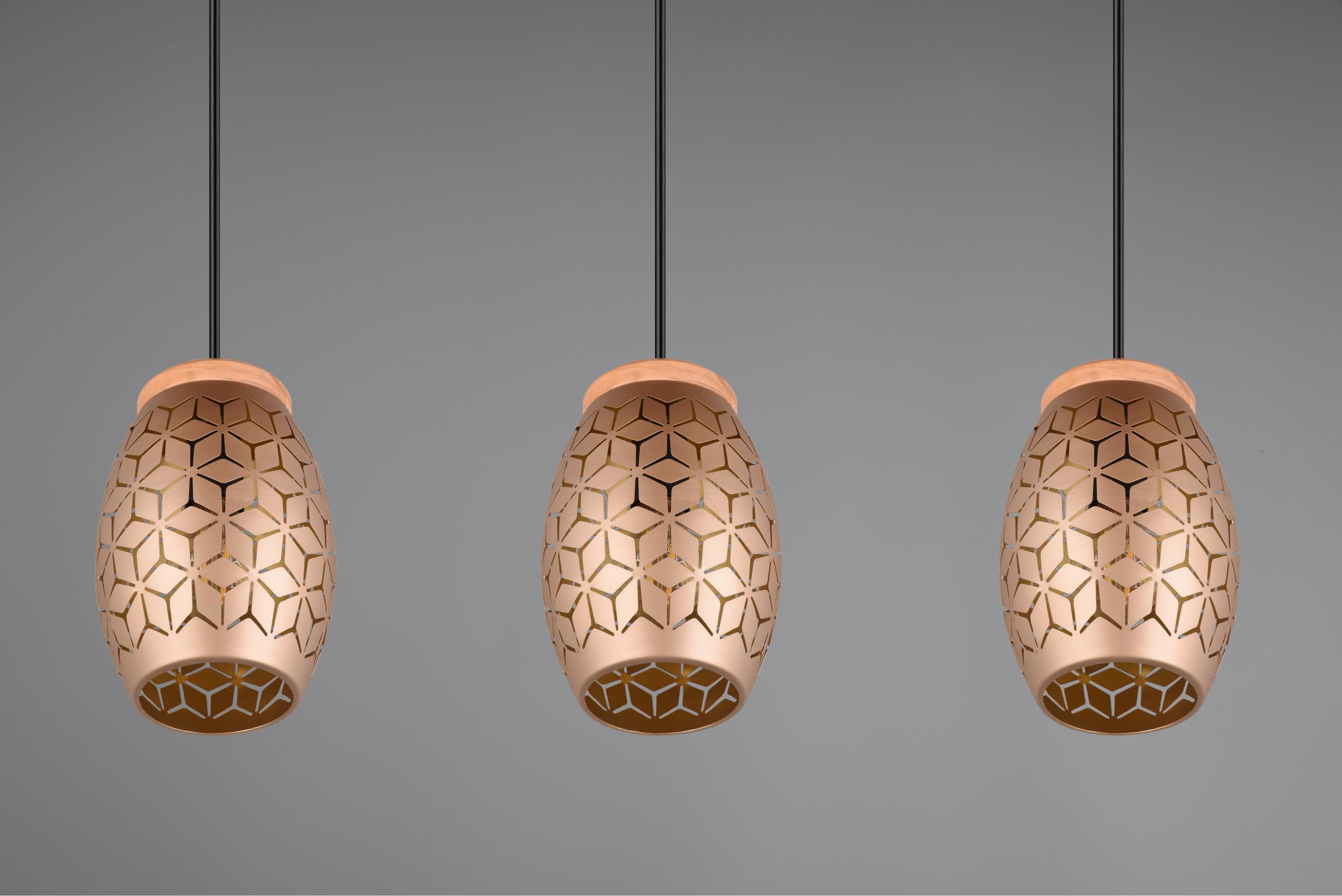 Reality Leuchten Pendelleuchte Bidar R31573065, Metall Coffee/Goldfarbig, Holz naturbelassen, exkl. 3x E27