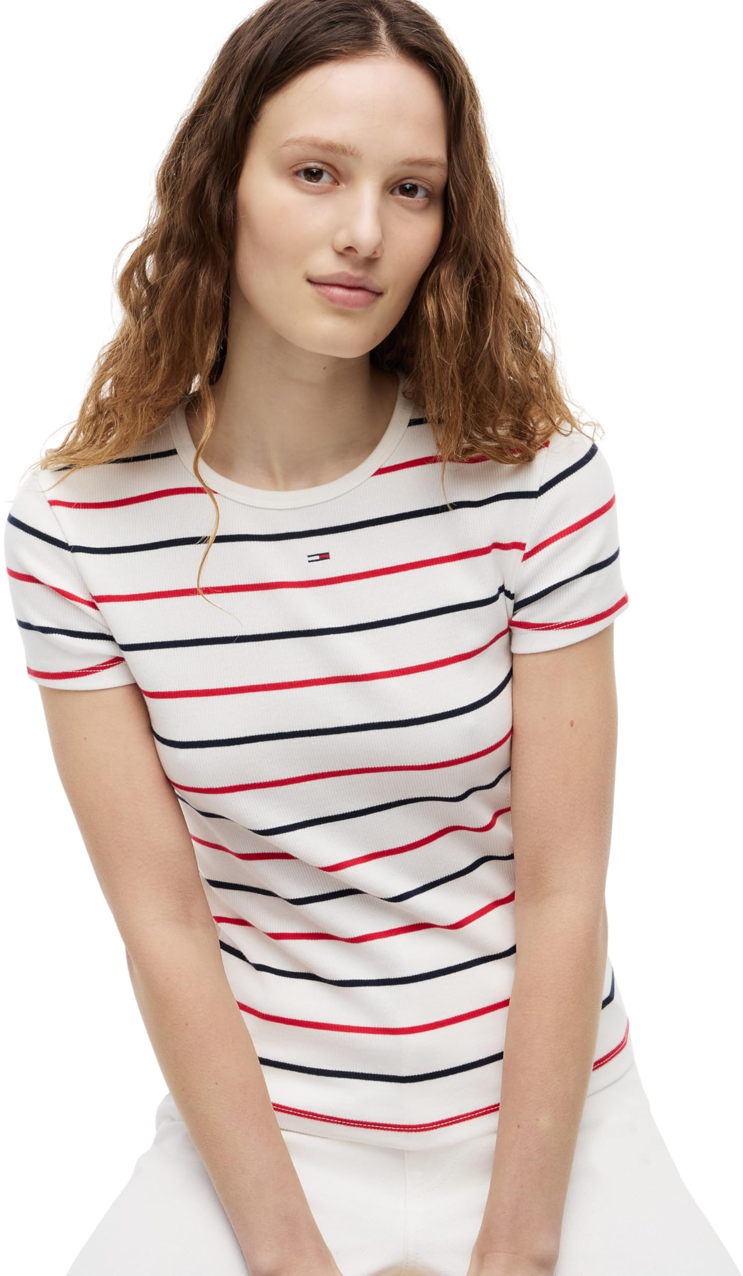 Tommy Jeans Damen Tjw Slim Essential Rib Ss EXT Dw0dw17383 S/S T-Shirt