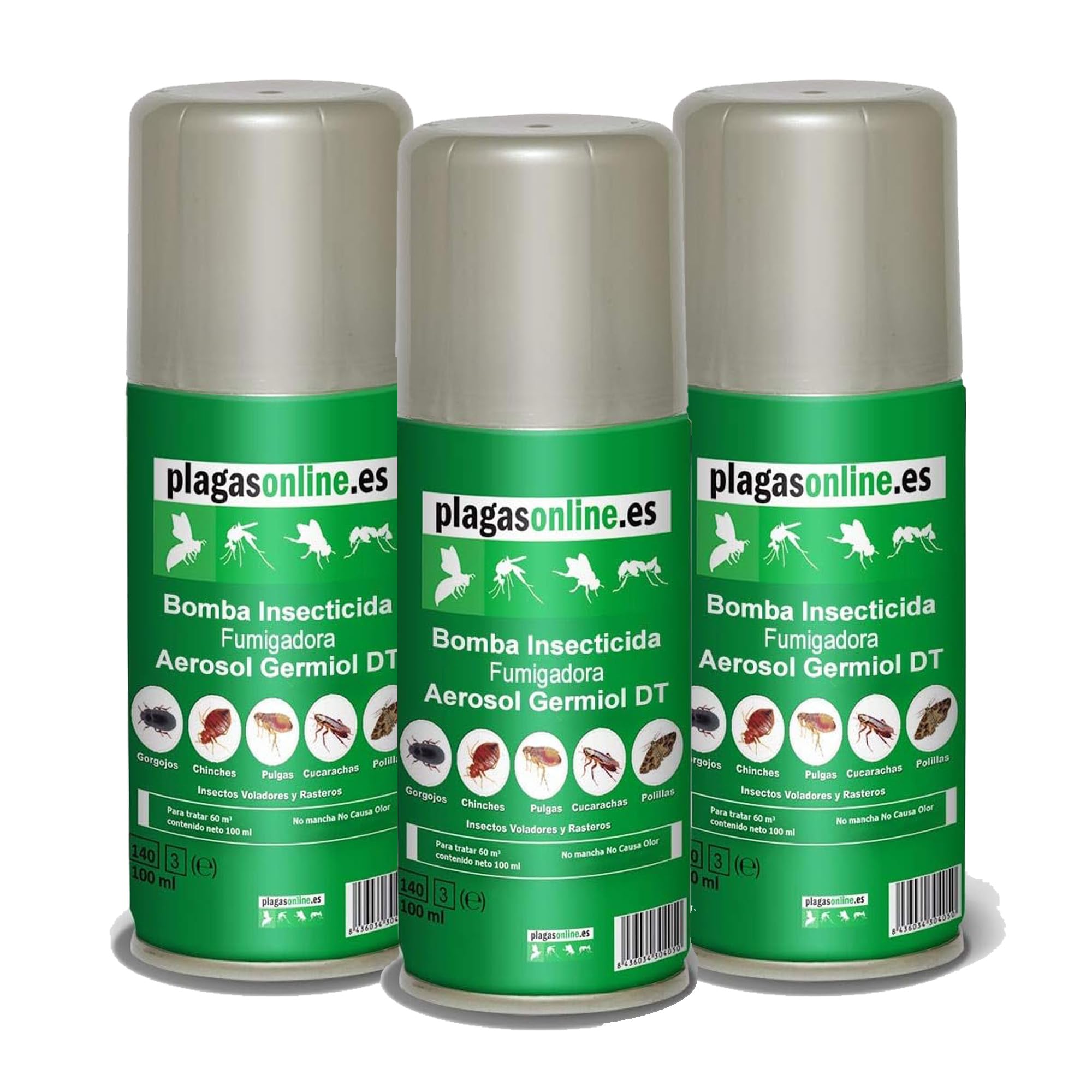 Bomba Insecticida Fumigadora anti Chinches, Ácaros, Pulgas, Cucarachas, Mosquitos, Hormigas, Polillas… - Uso interiores - Acción Rápida y Duradera - 100ml (3 uds)