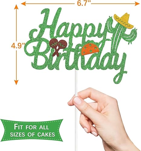 Miniatura 2 de Feliz Cumpleaños - Decoración para tartas con temática mexicana, suministros de cumpleaños con cactus y maracas