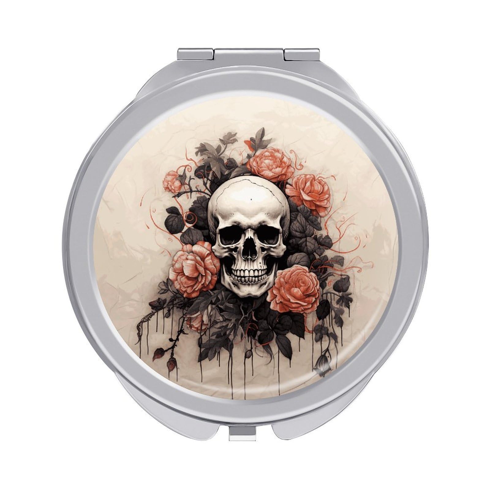 VstaDank Ancient Skull and Flowers Compact Mirror for Purses Round Fashion Travel Makeup Mirror 2X /1x Magnifying Double Sides Mini Mirrors Portable Pocket Mirrors for Handbag Purse Women Gift