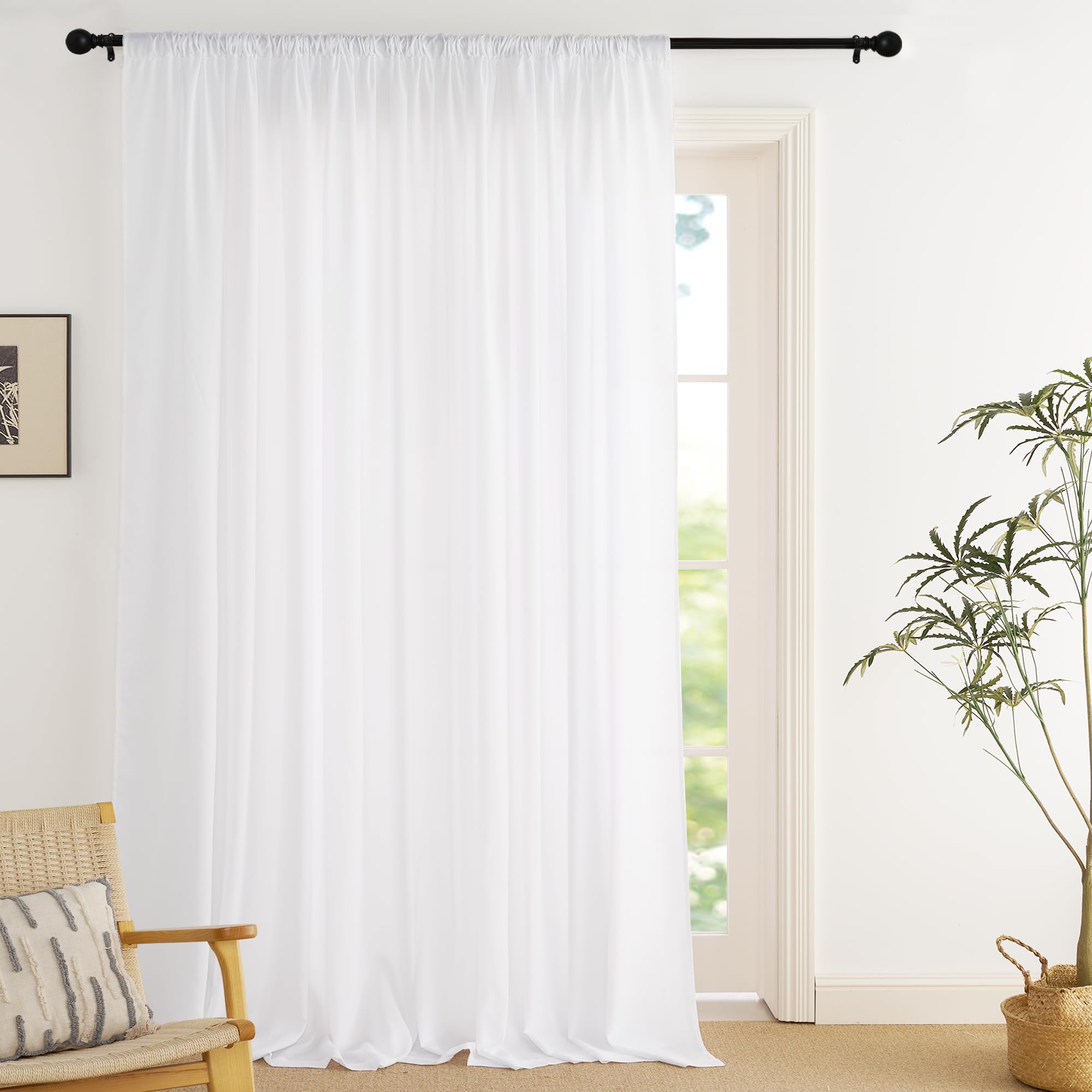PONY DANCE Cortina Grande de 3 Metros para Salon,Semitransparente 1 Panel | 300x260cm(AnxAl),Blanco, Visillo Grande para Balcon, Transpirable y Ligero,Proteccion UV y Privacidad,con Ganchos para Riel