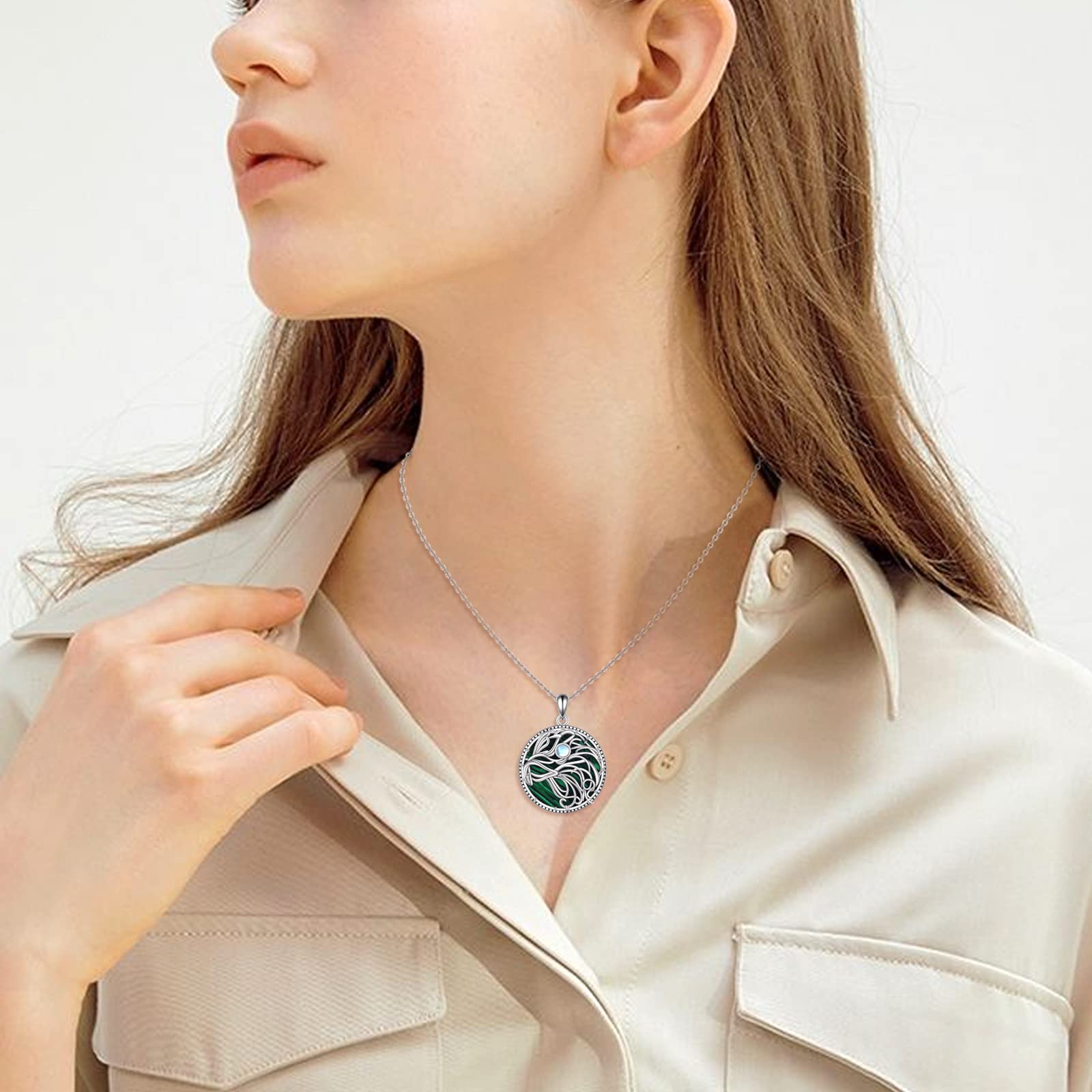 AXELUNA Eagle Moonstone Collar de plata de ley malaquita águila joyería regalos para mujeres hombres niños, Plata esterlina, Circón