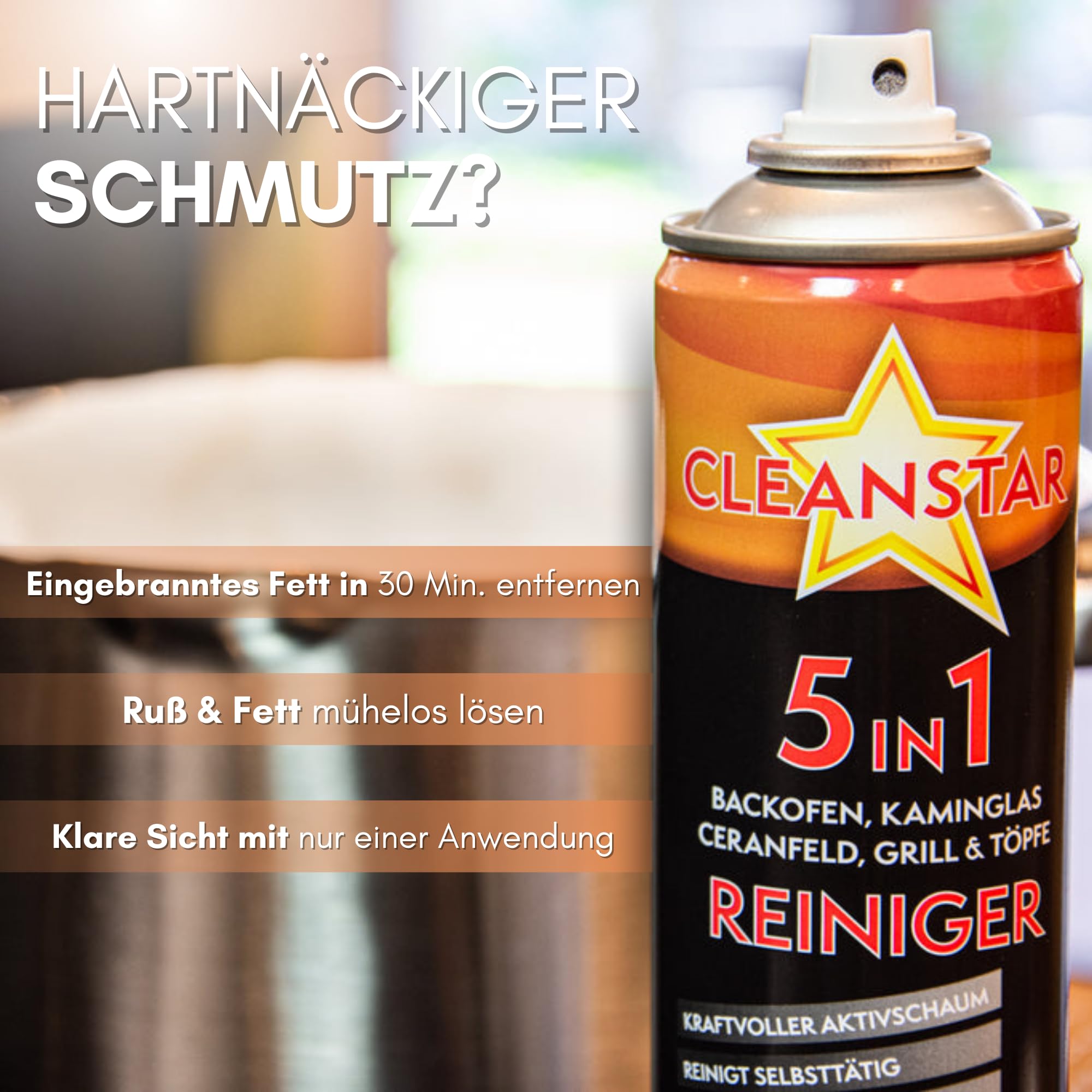 CLEANSTAR je 400ml Kaminscheibenreiniger Spray für Kamin & Ofen Reinigung - 5 in 1 Aktivschaum Kaminglas-Reiniger extra stark gegen Ruß & Schmutz - Kaminofen Glasreiniger (10)