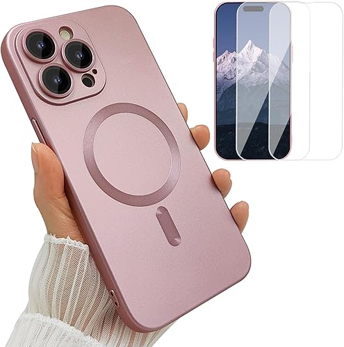 ankofave Funda magnética para iPhone 14 Pro Max de 6.7 pulgadas, compatible con MagSafe, diseño metálico suave mate con protectores de lente y 2
