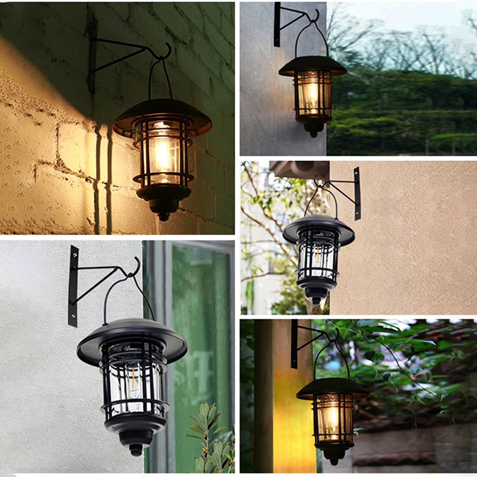 Solarna lampa ścienna zewnętrzna wisząca IP65 Wodoodporna lampa ścienna z kloszem przezroczyste szkło oświetlenie ścienne z czujnikiem ruchu, balkon, taras (czarne białe światło, 1 sztuka)