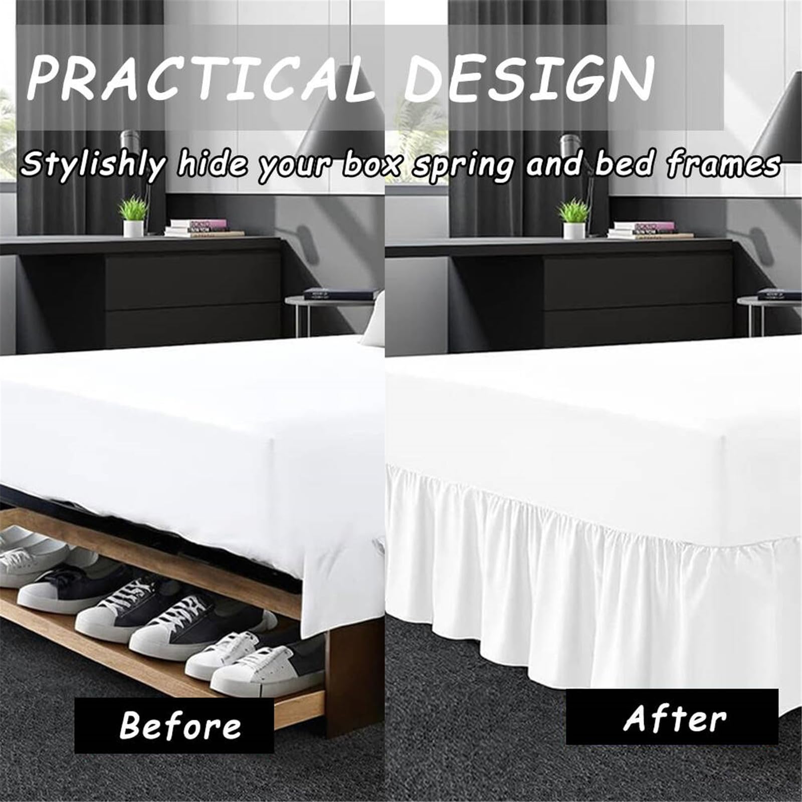 Elastischer Bettrock Mit Rüschen - Weiß 100x200+38cm, Einfach Zu Reinigen