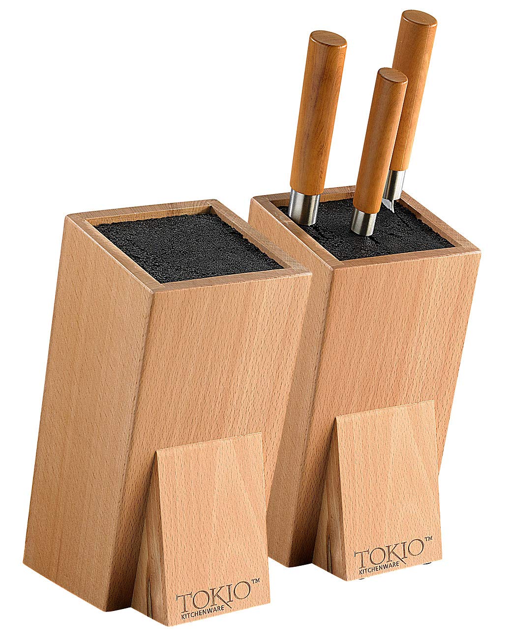 Aufbewahrung für Messer: 2er-Set Universal-Messerblöcke aus Holz mit Borsteneinsatz (Messer-Blöcke mit Bürsteneinsatz, Küchenmesser-Blöcke, Block)
