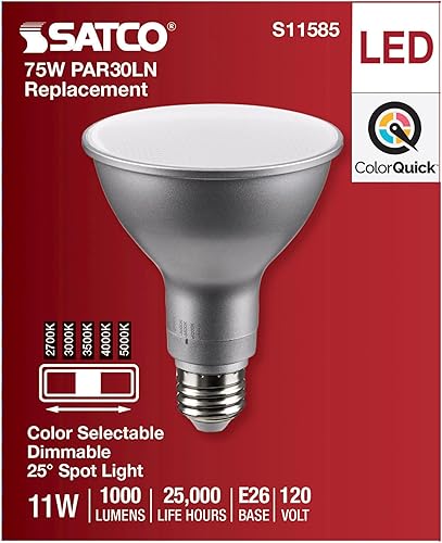 Miniatura 4 de Satco S11585 LED PAR30LN de 11 vatios base media acabado plateado CCT seleccionable 120 voltios ángulo de haz de 25 grados 11PAR30LNLED5CCTSP120V