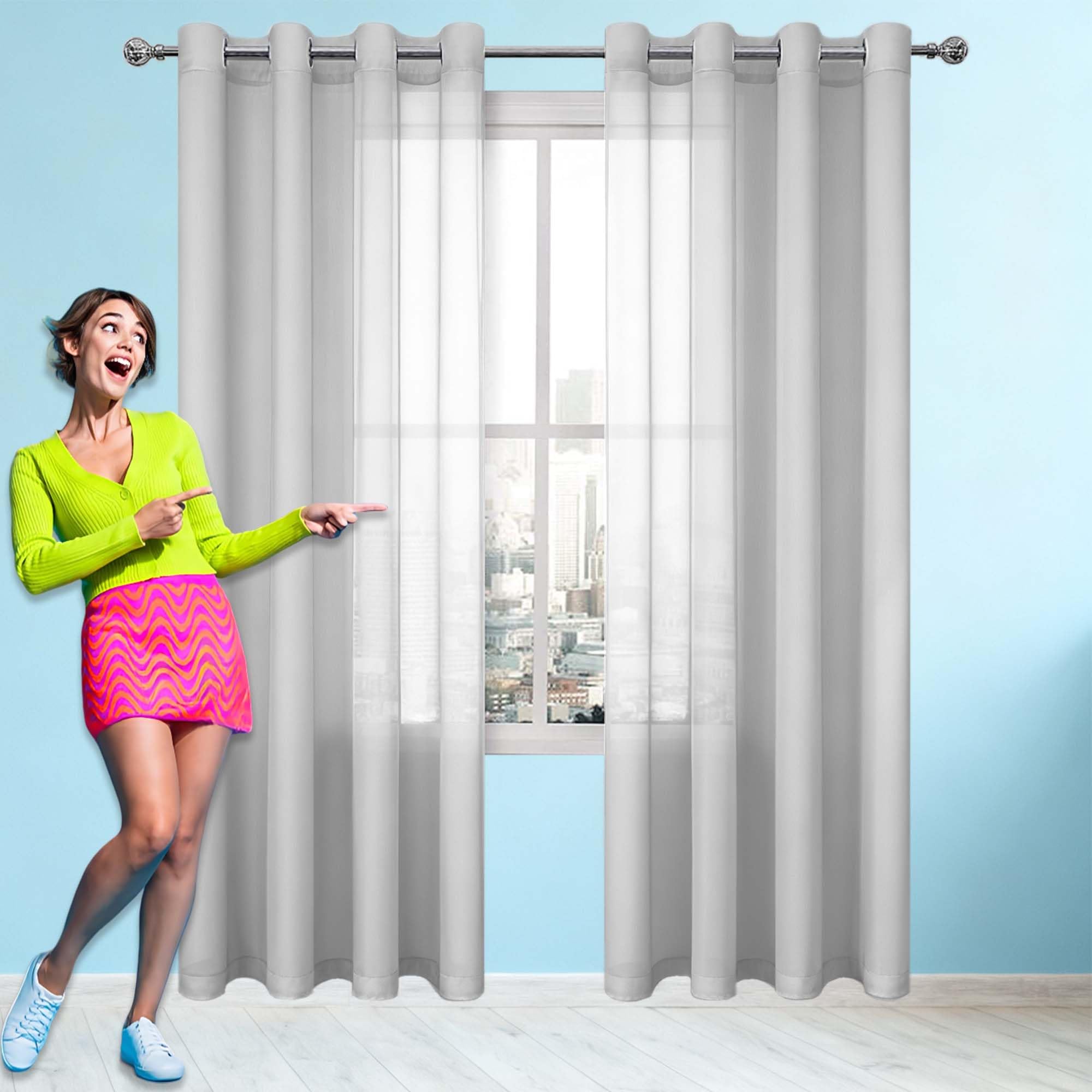 Voilage semi transparent gris clair 360 x 170 cm pour intimité de chambre