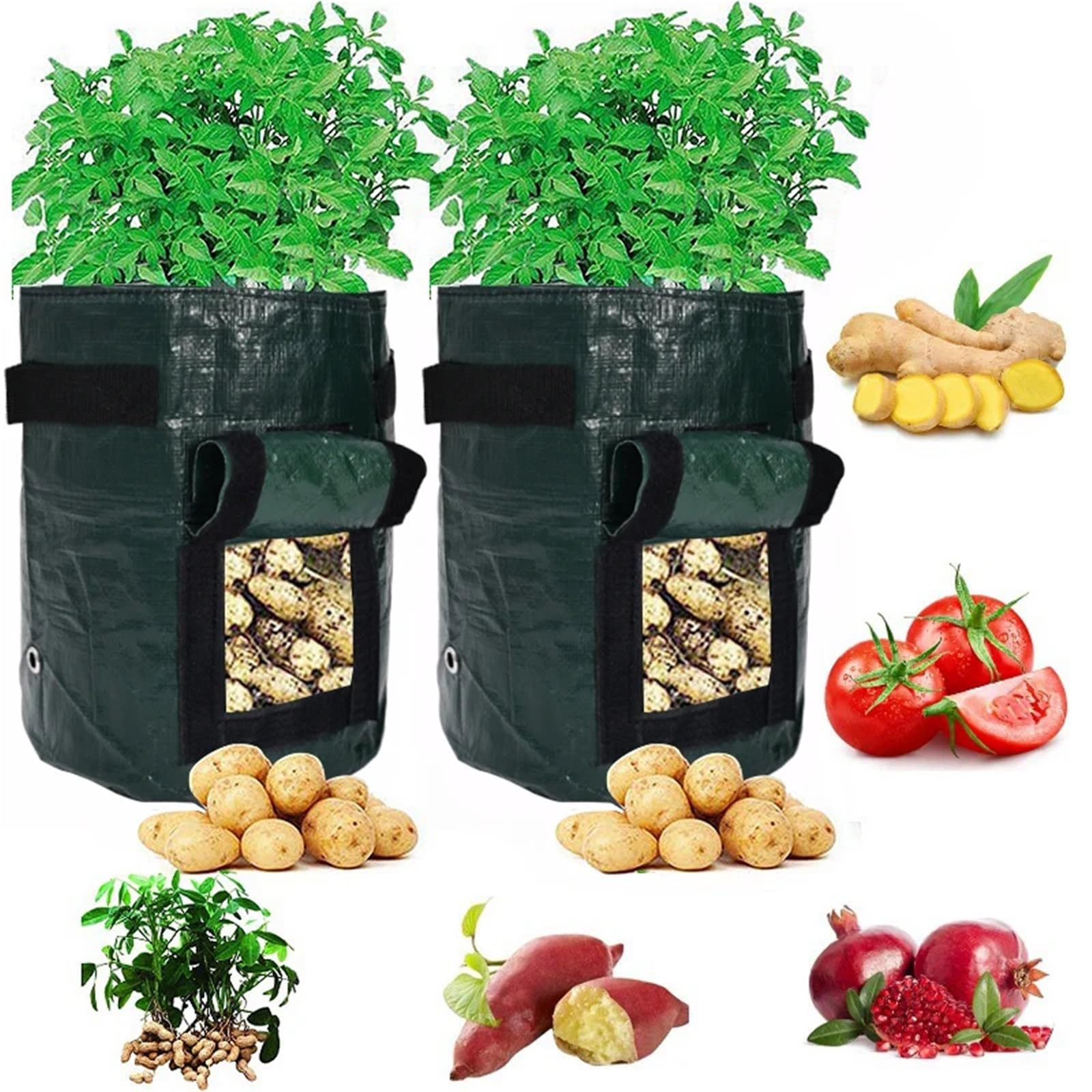 2 uds Suministros de plantación Bolsa Cultivo macetas jardín jardinería Plantas for Verduras Patatas Tomate Herramientas para Plantas(Green,7 Gallon(US)-30x35cm)