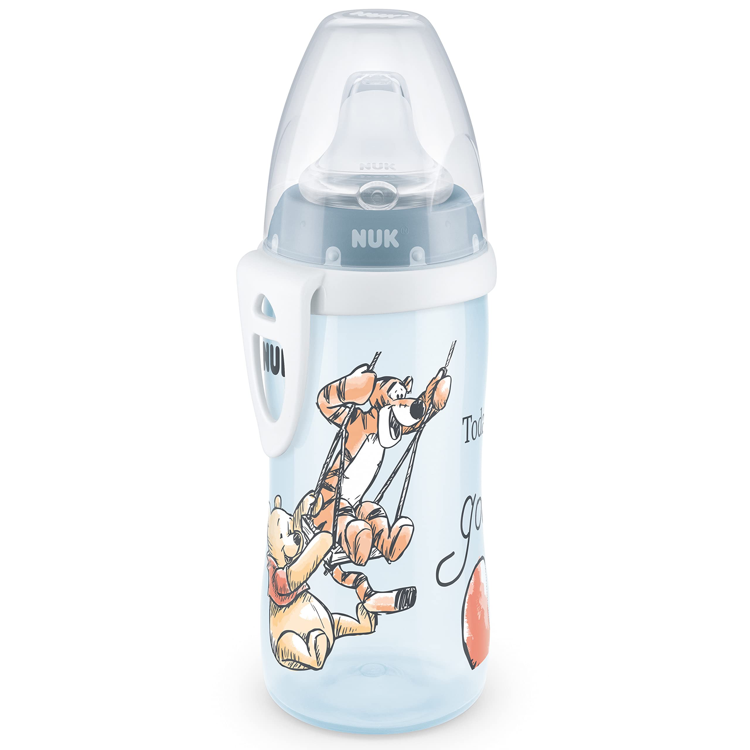 NUK Active Cup Trinklernbecher | 12+ Monate | auslaufsichere Trinkschnabel | Clip & Schutzkappe | BPA-frei | 300 ml | Disney Winnie Puuh (Blau)