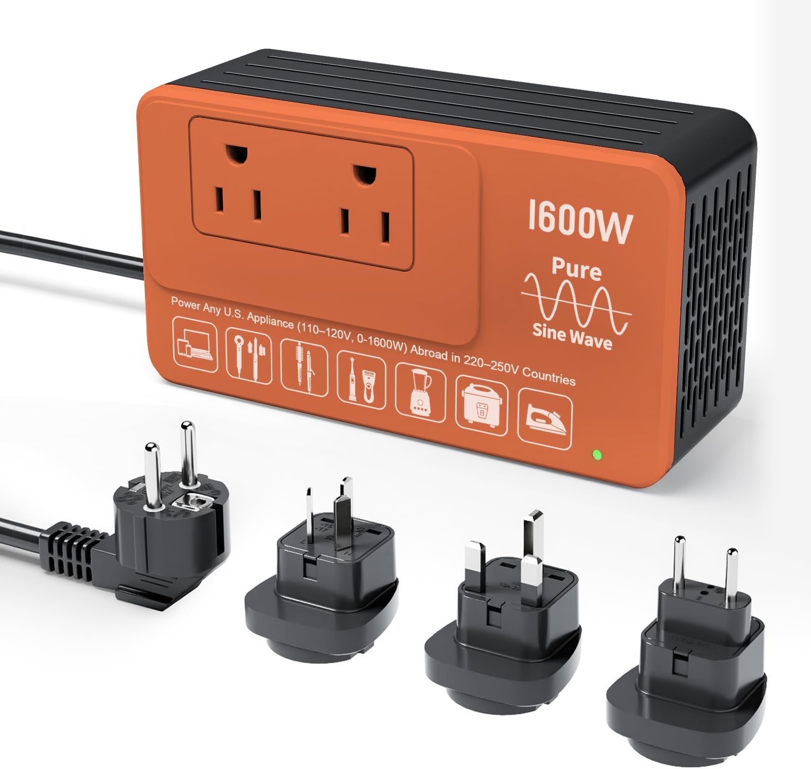 1600W 220V to 110V Converter for European International Travel, Universal Power Plug Adapter Voltage Converter US to Europe, Plug & Play, No Limitations - Power Any American Appliances Overseas