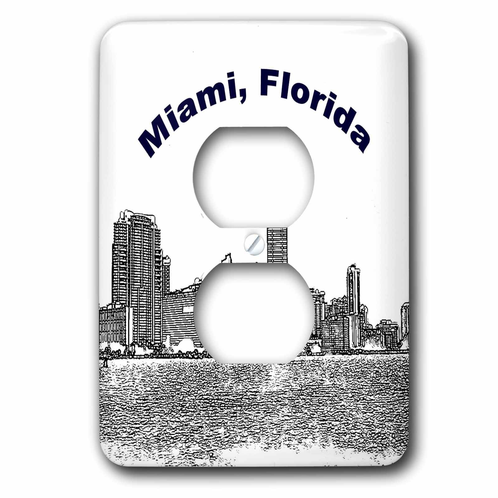 Cache prise Miami Skyline Line Art 3dRose decoration interieure double fente