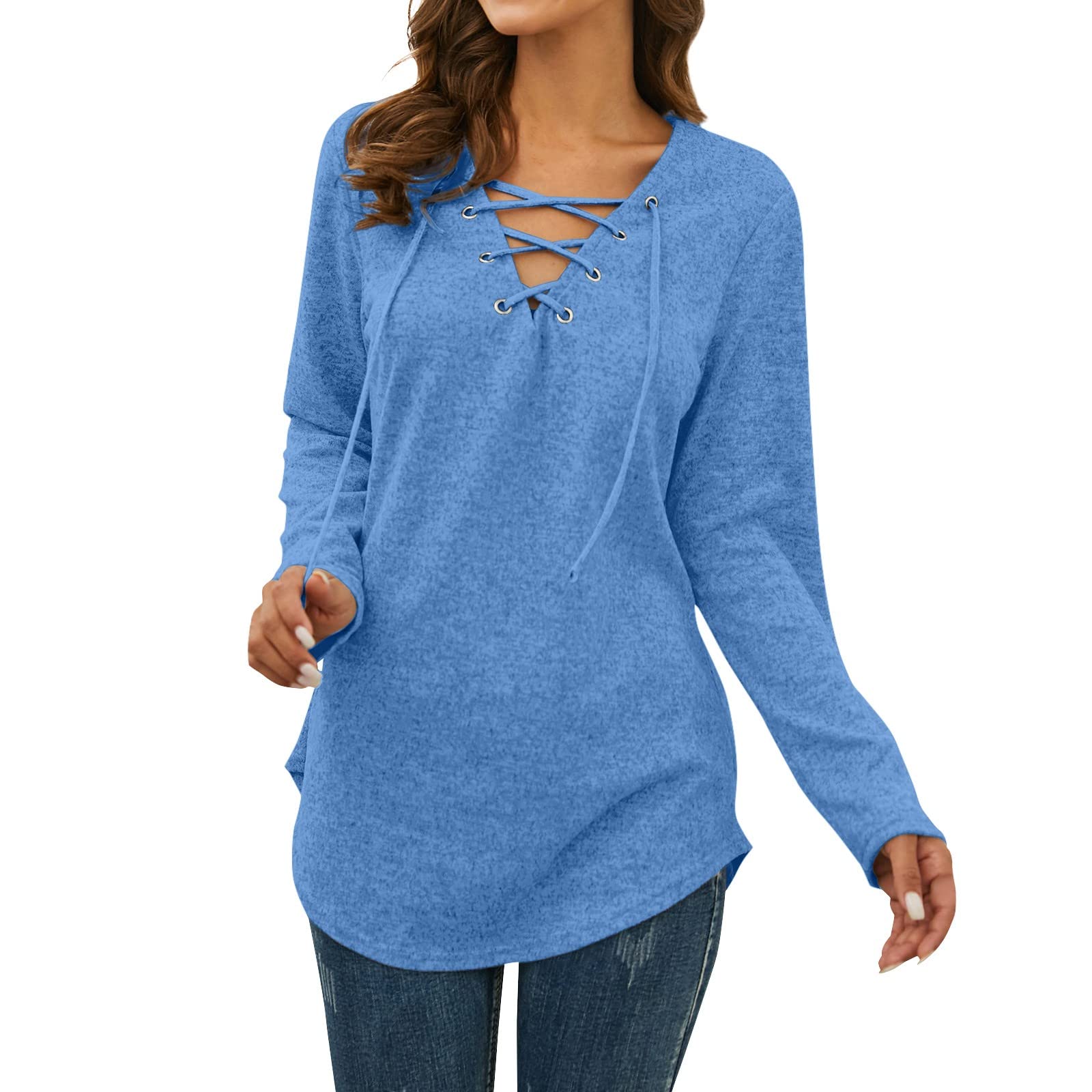 Women Long Sleeve Plus Size Shirts Print V Neck Sweater Tops Slim Fit Fashion Blouses Fleece Pullover Sweatshirt