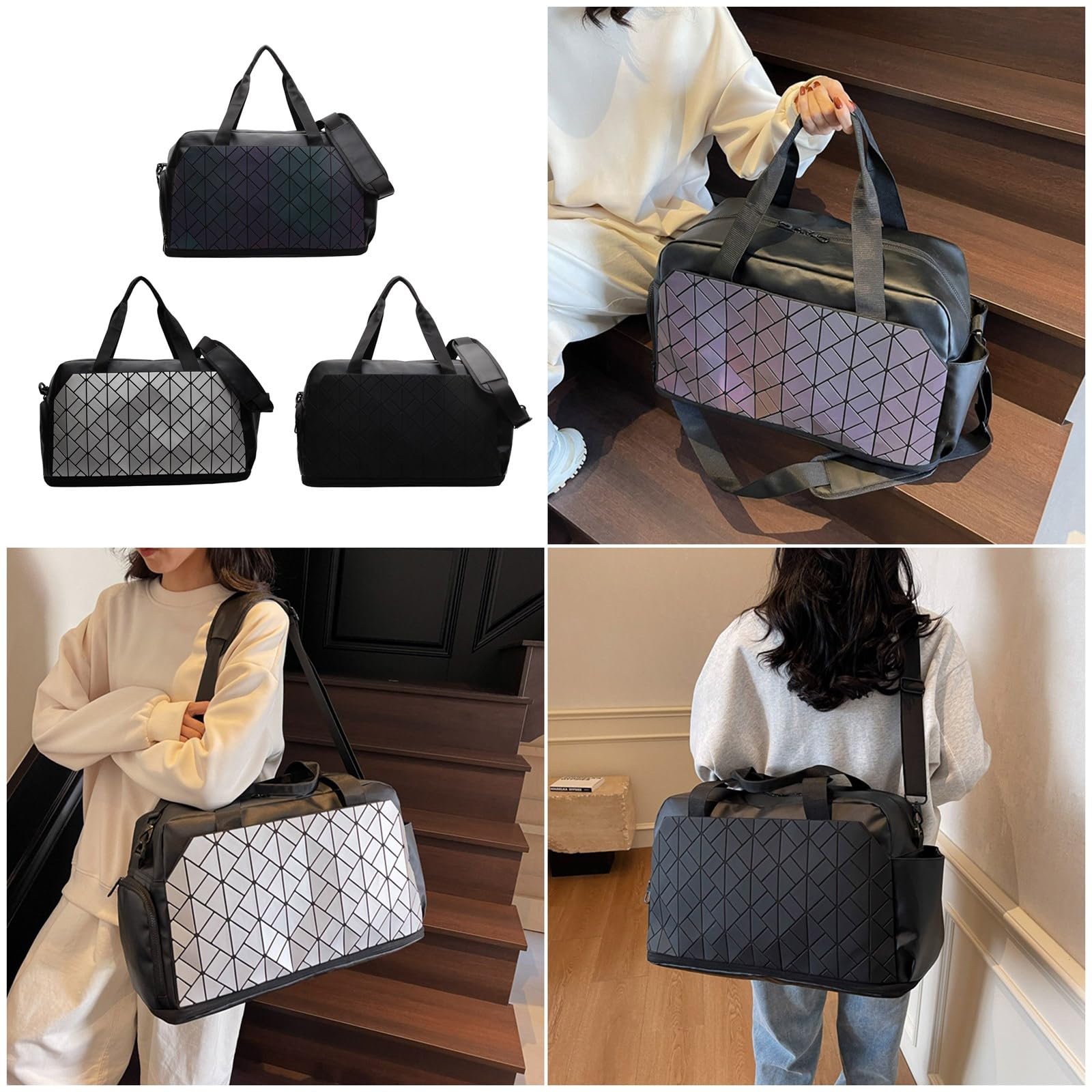 Elegante bolsa de viaje de gran capacidad con separación en seco y húmedo y compartimento para zapatos para gimnasio, deportes y, Silver