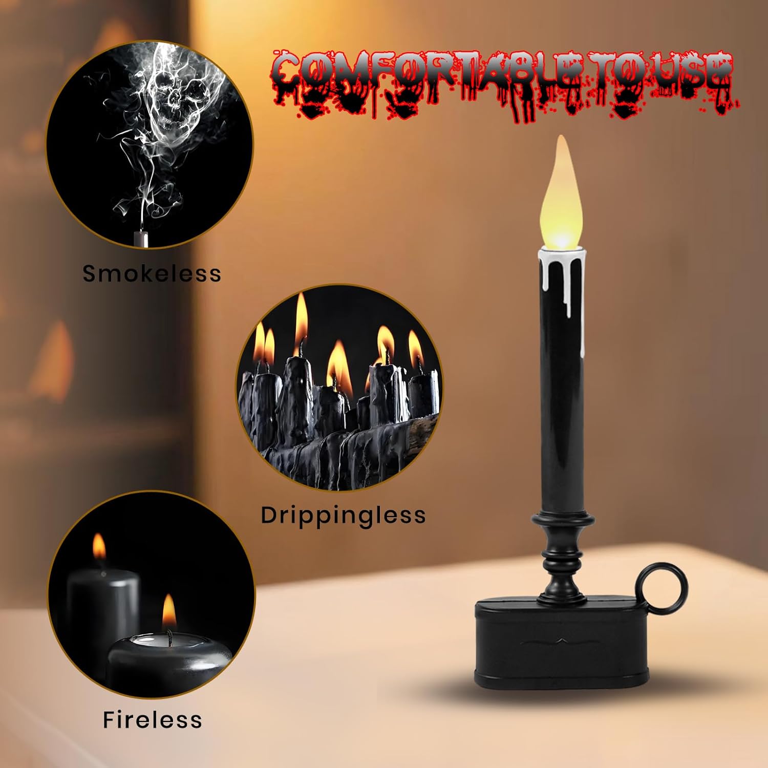 Thanksgiving Decorations Black LED Dripping Wax Flameless Candle– 10.6" Candlestick with Timer, Battery Operated, Elegant Fall Décor for Table, Mantel & Window