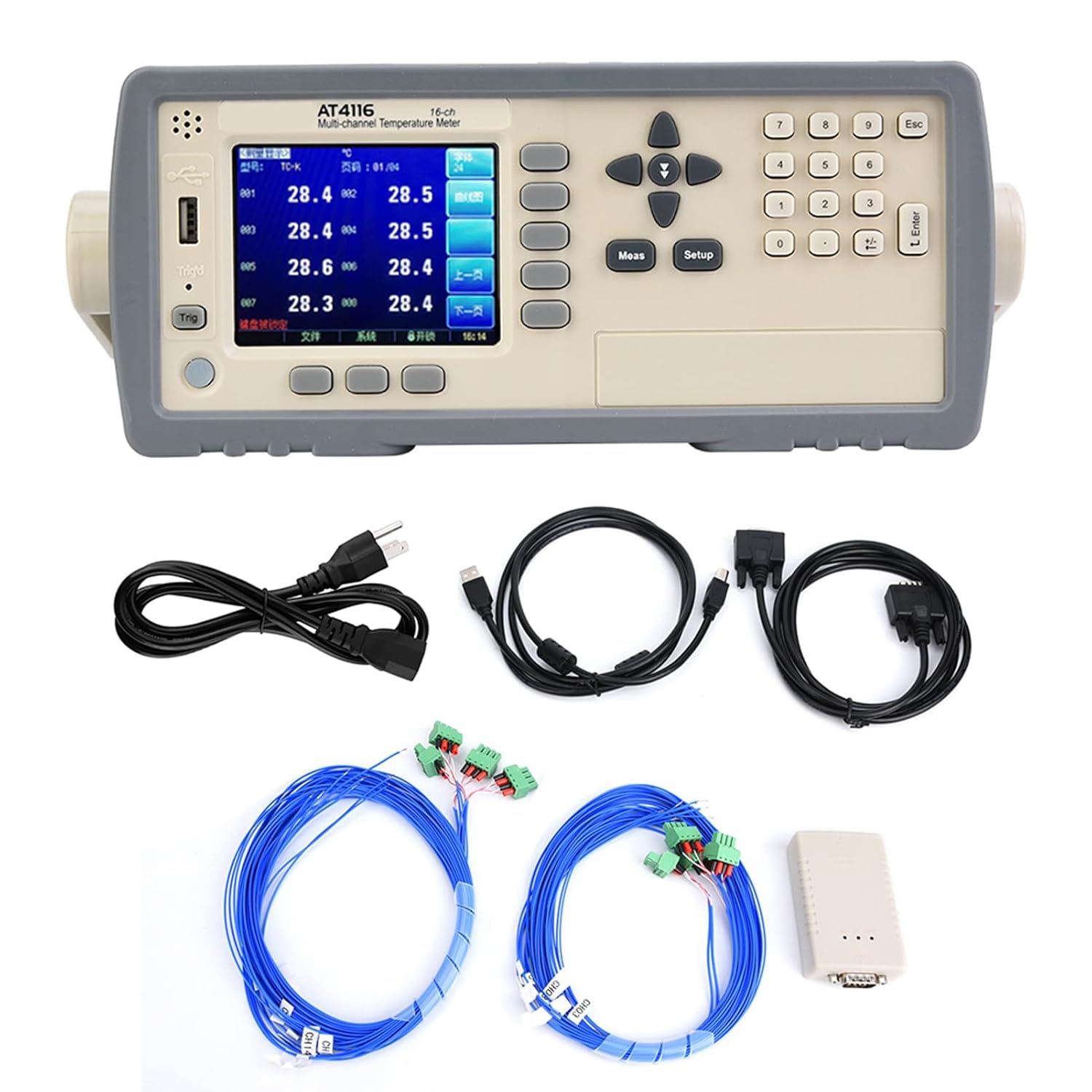 Temperature Recorder, AT4116 Multi Channel Temperature Tester, 16 Channel Professional Temperature Tester Data Logger, with TFT Screen Display, -200℃ -1300℃, USB Port(110v)