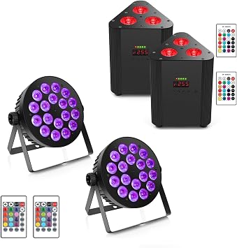 2 Pack 4IN1 Battery Par Light & 2 Pack 4IN1 Par Light Sound Activated by Remote & DMX Control Uplights for Event DJ Wedding Church Christmas Halloween Party Stage Lighting