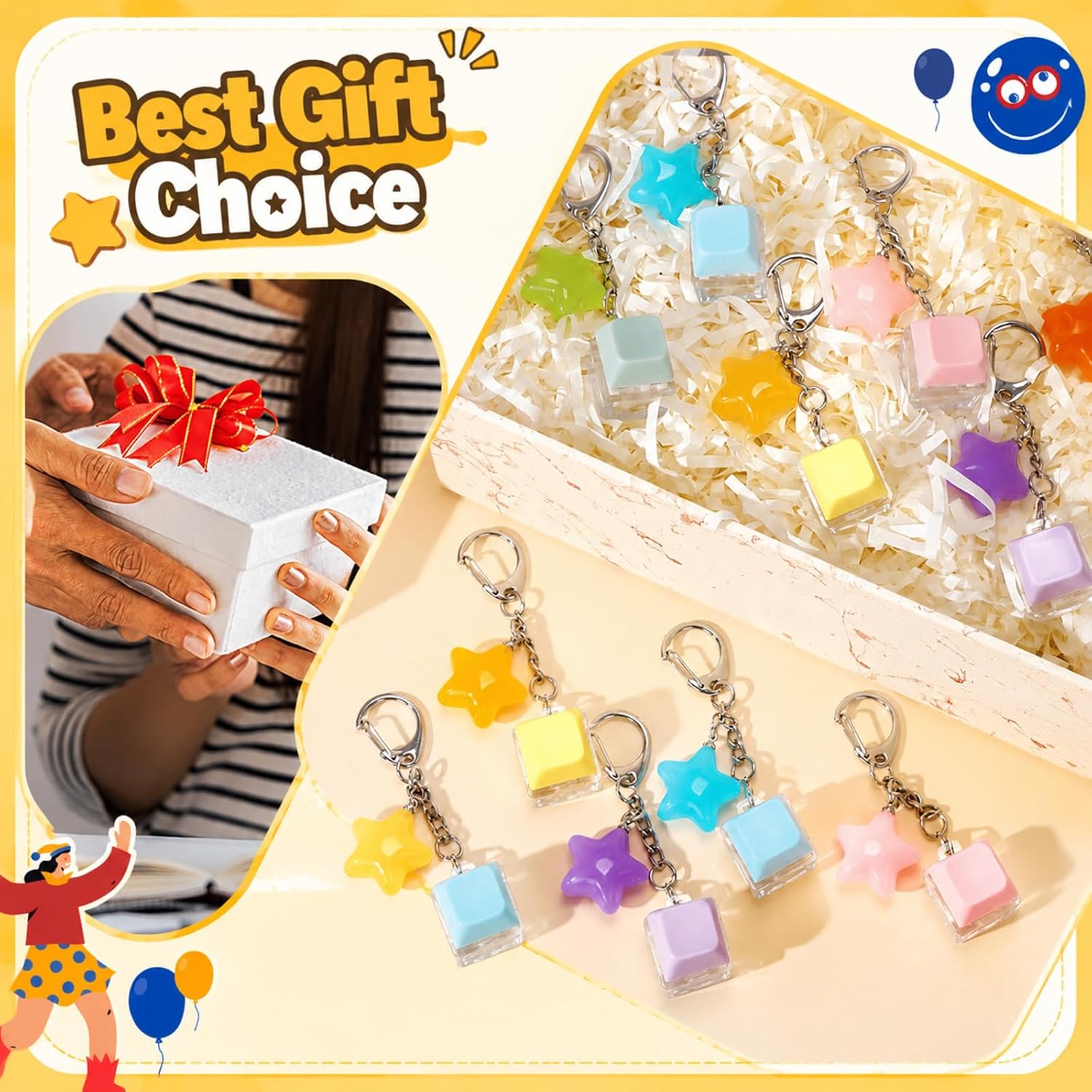 Junkin 50 Pcs Keyboard Fidget Keychain Bulk Clicker Fidget Toy